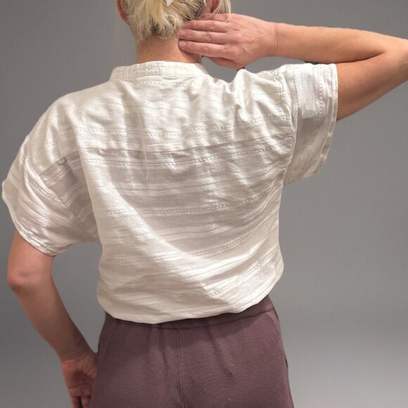 Karen By Simonsen White Cotton Blouse, Size XS, V-Neck, Short Sleeve, Lightweigh - Picture 8 of 9